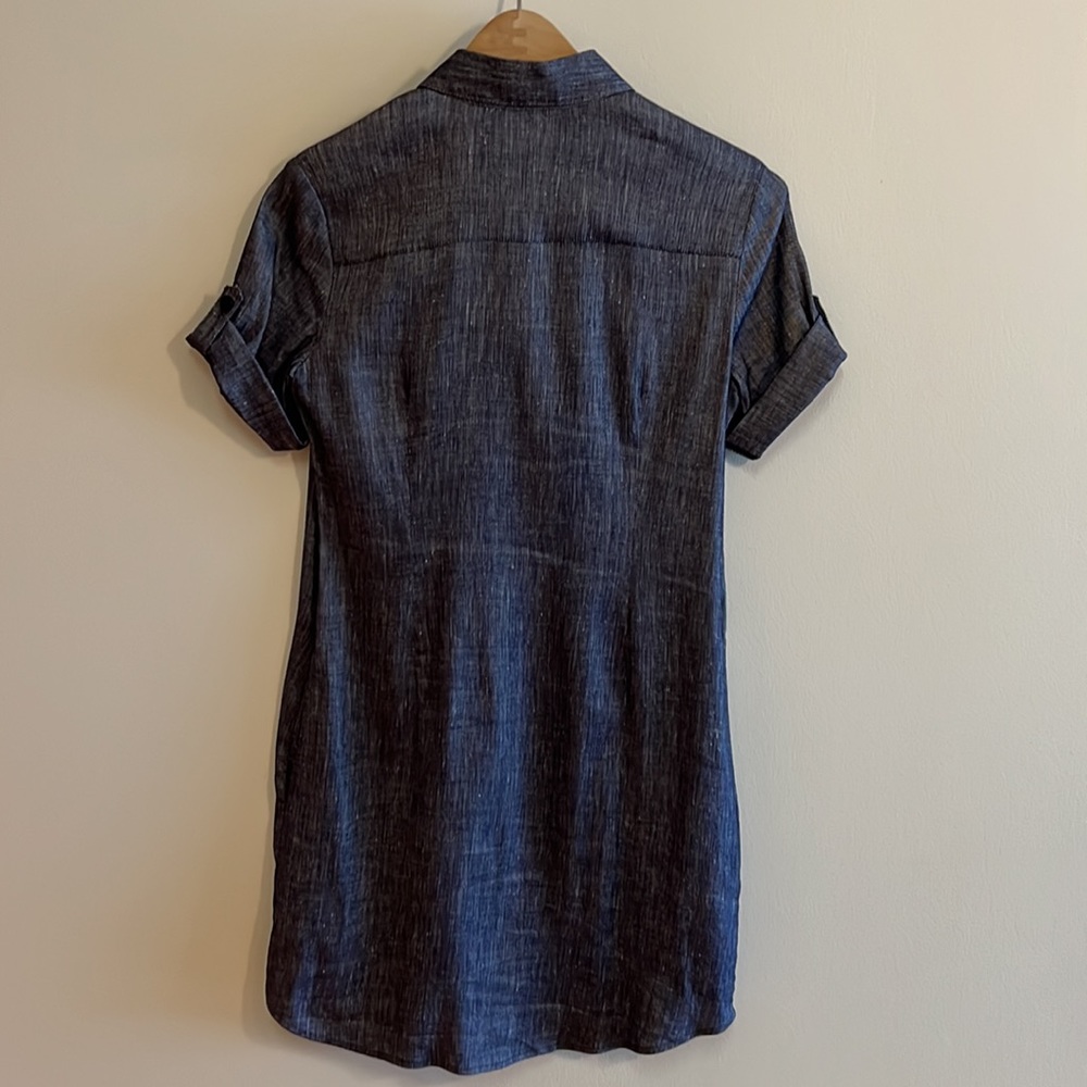Theory Stretch Denim‑Look Shirt Dress – Button Front, Pockets, Size XS - Picture 5 of 9